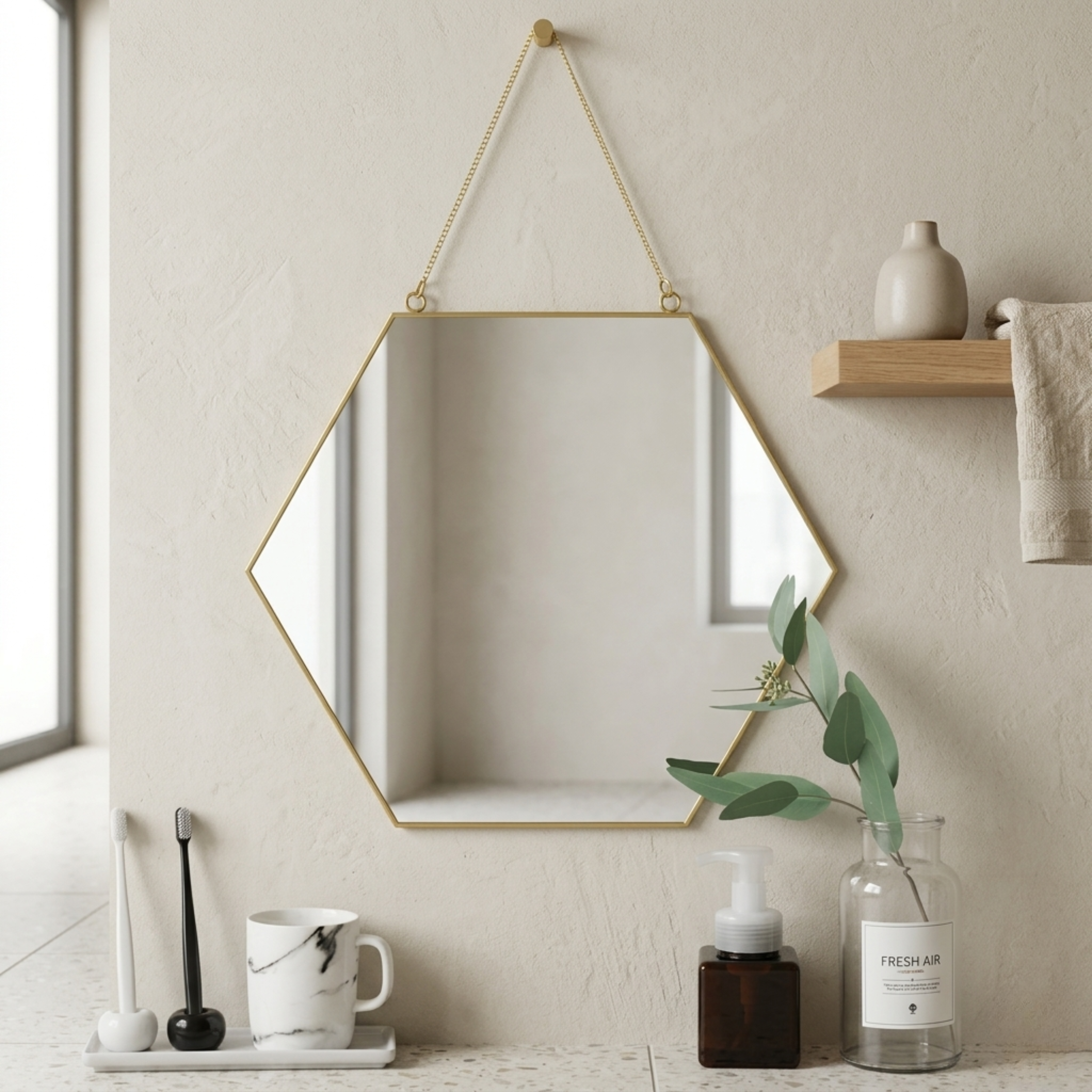 Sechseckiger Goldrahmen Wandspiegel