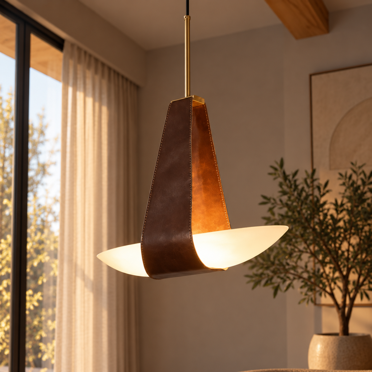 Moderne Elegante Pendelleuchte in Lederoptik