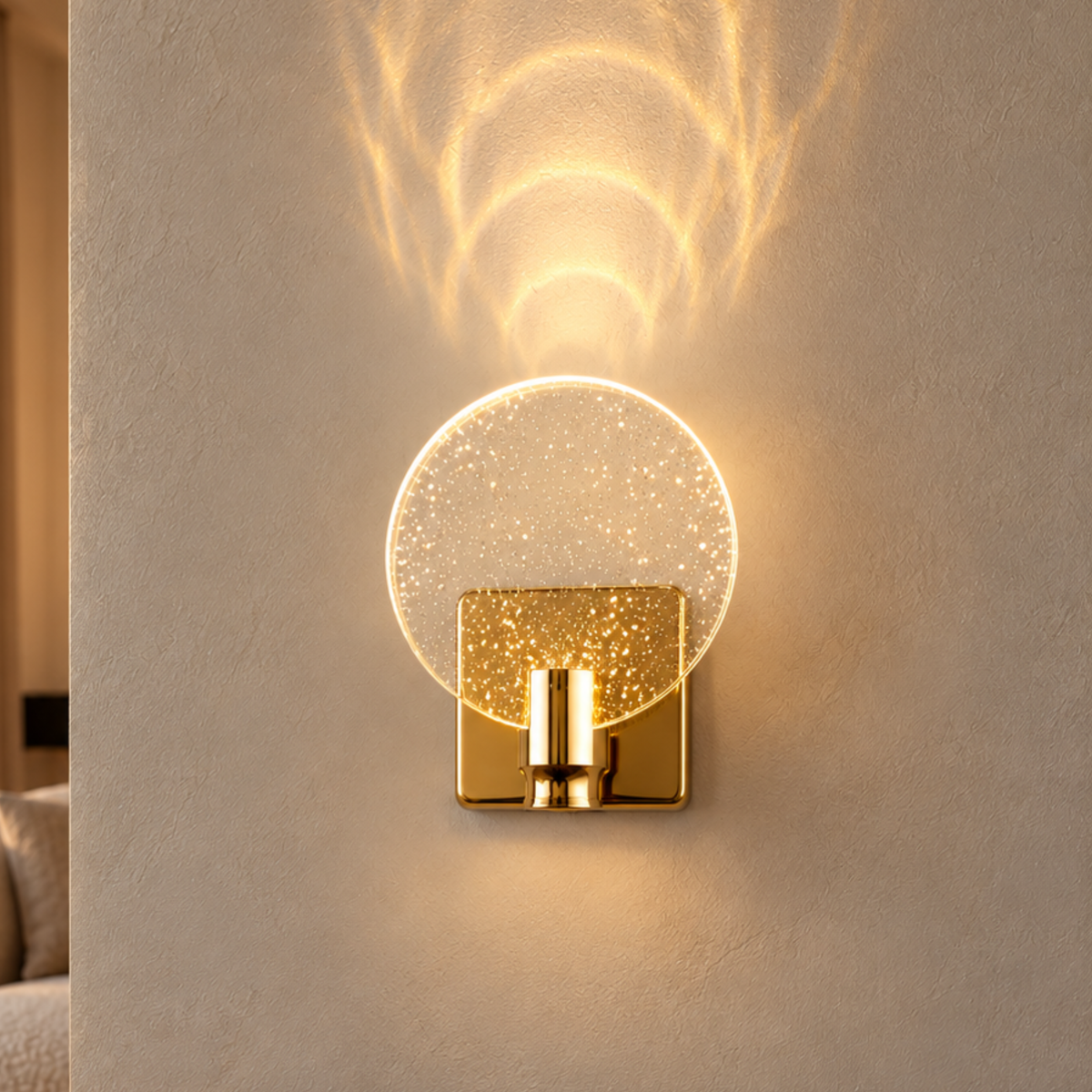 Goldene Kristall Glas Edelstahl LED Wandleuchte