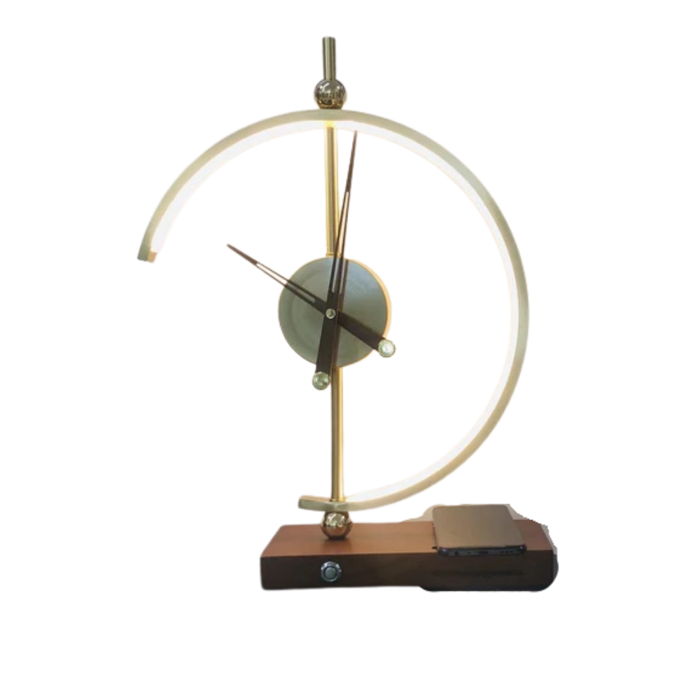 Tischlampe mit Uhr und Kabelloser Ladestation