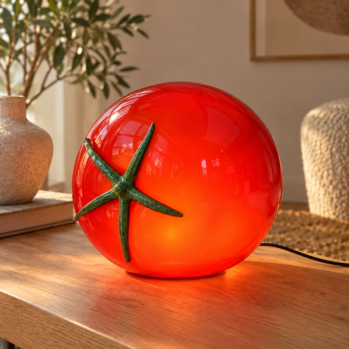 Moderne Tomaten Glas Tischlampe