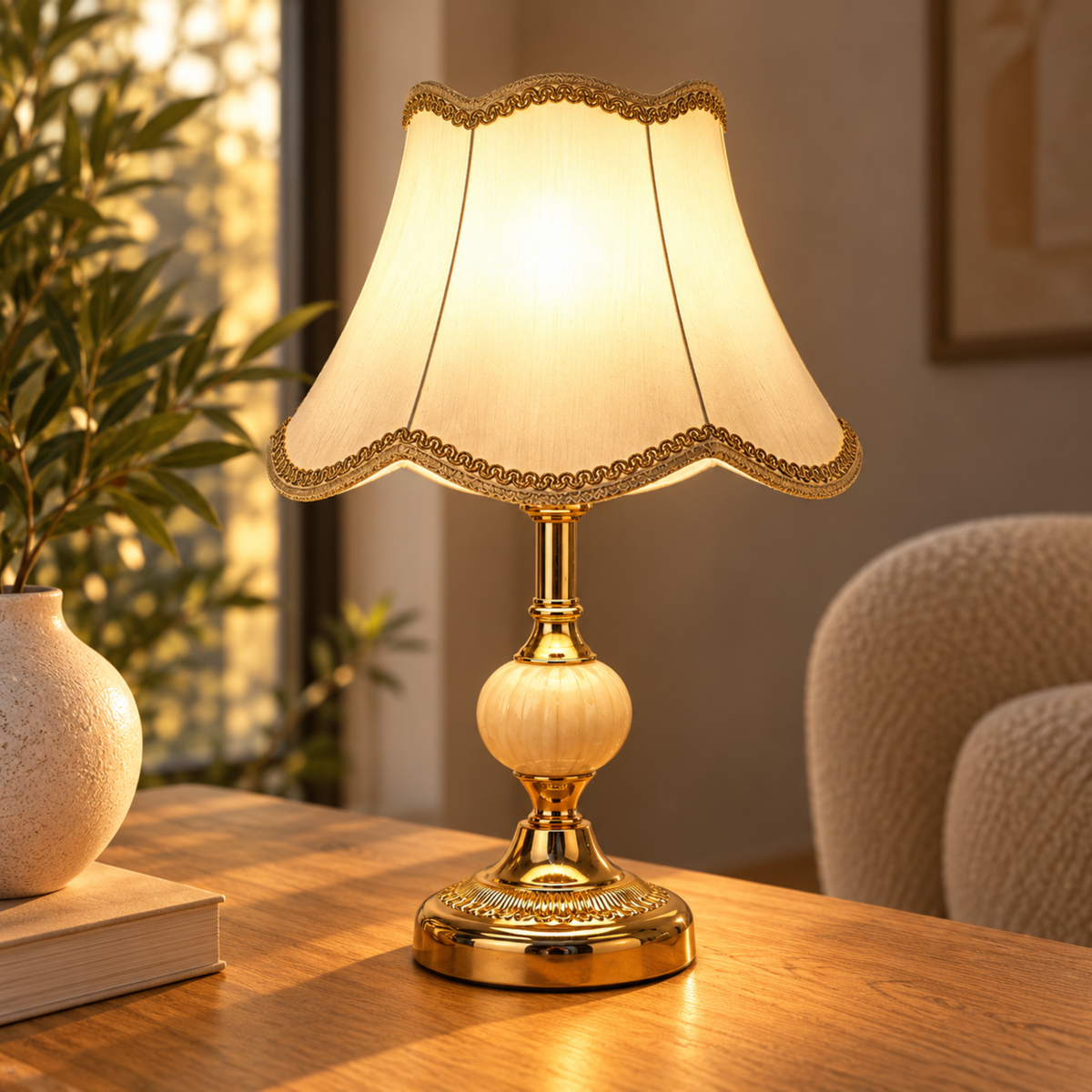 Skandinavische Vintage Tischlampe mit Stoffschirm