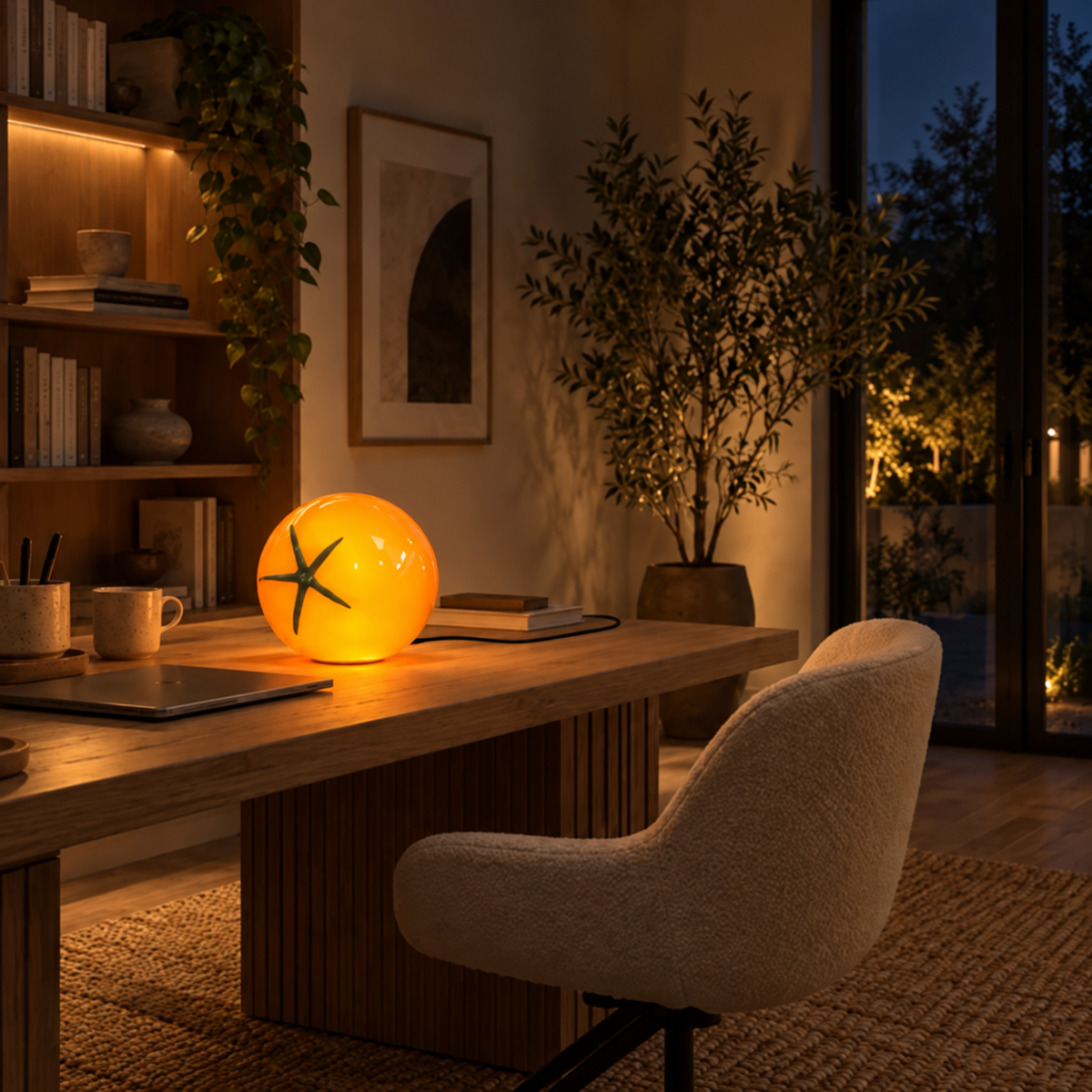 Moderne Tomaten Glas Tischlampe