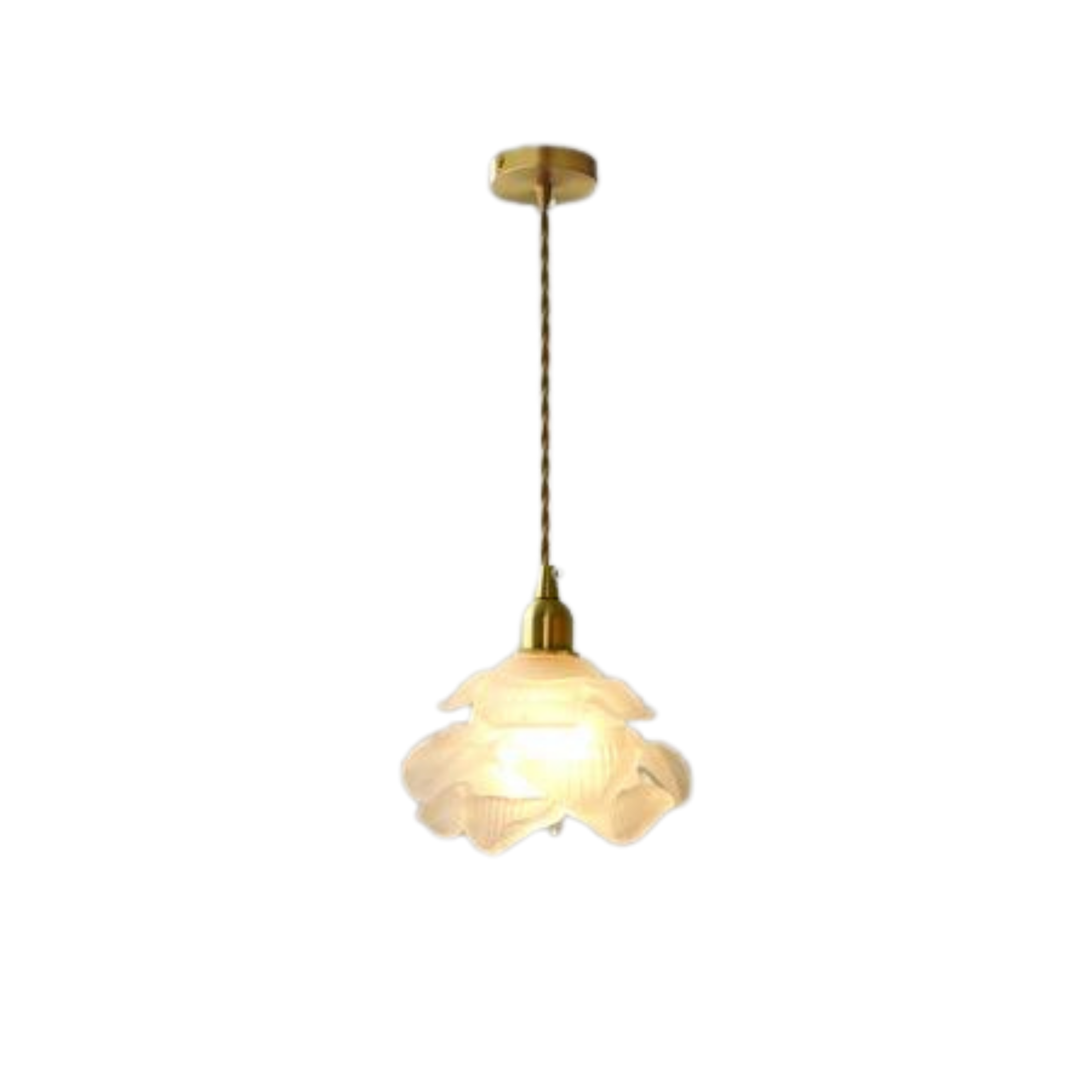 Französische Kupfer Pendelleuchte mit Glas Schirm