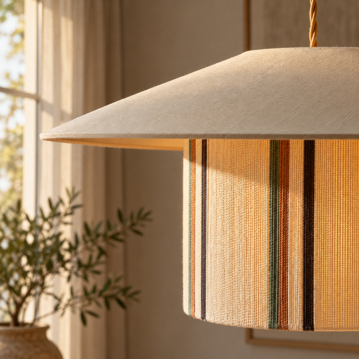 Japanische Wabi-Sabi Gestreifte Stoff Pendelleuchte