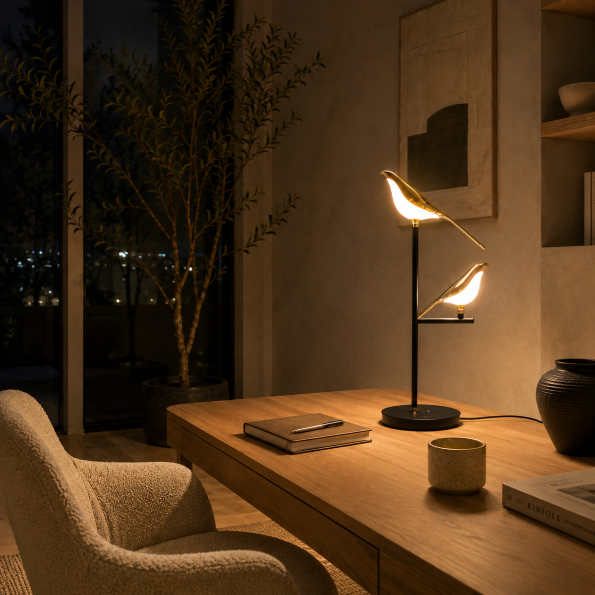 Nordische Goldene Vogel-Tischlampe