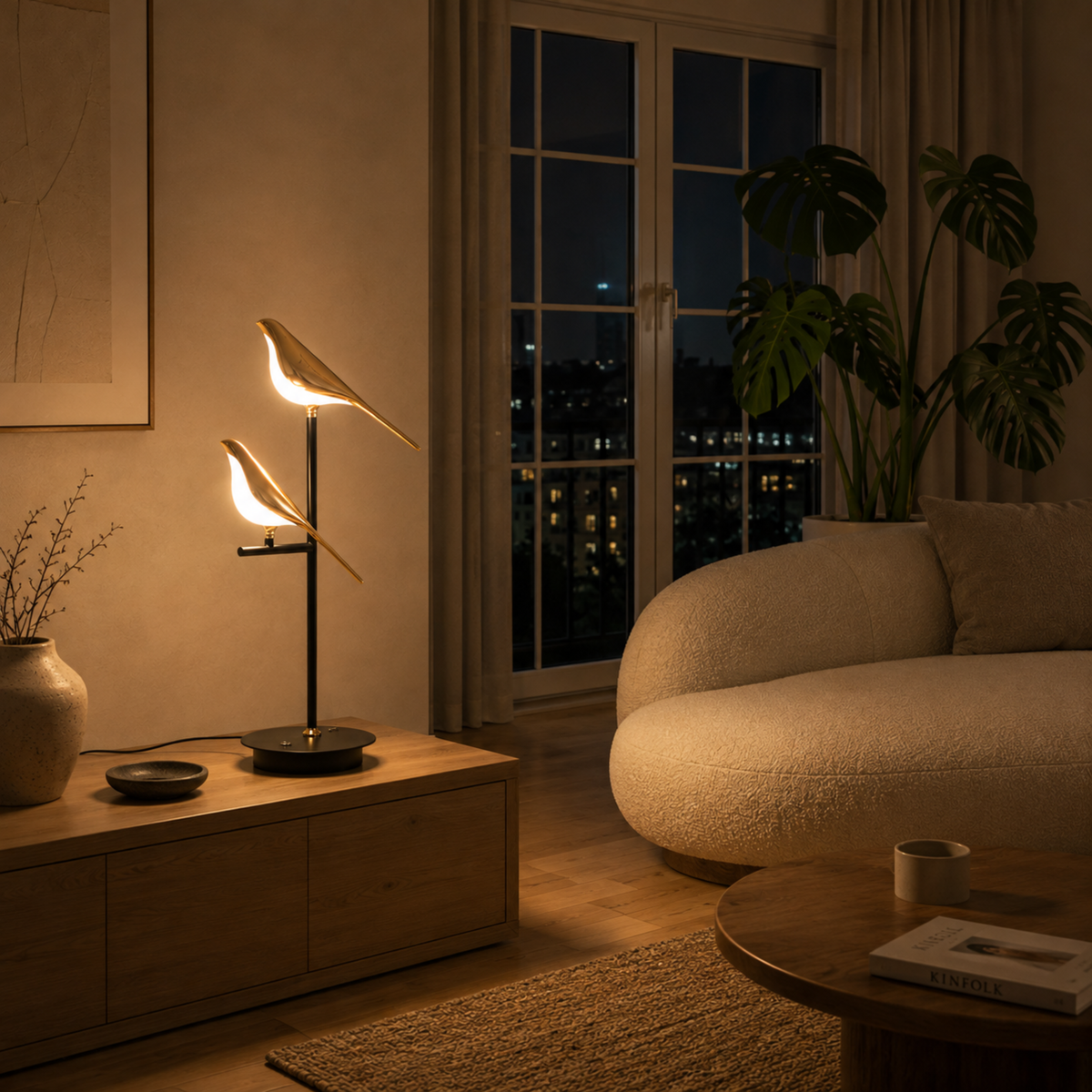 Nordische Goldene Vogel-Tischlampe