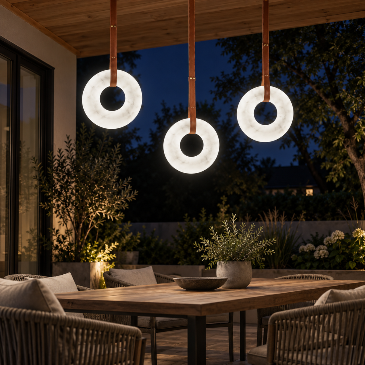 Moderne Minimalistische LED Ringpendelleuchte in Marmoroptik
