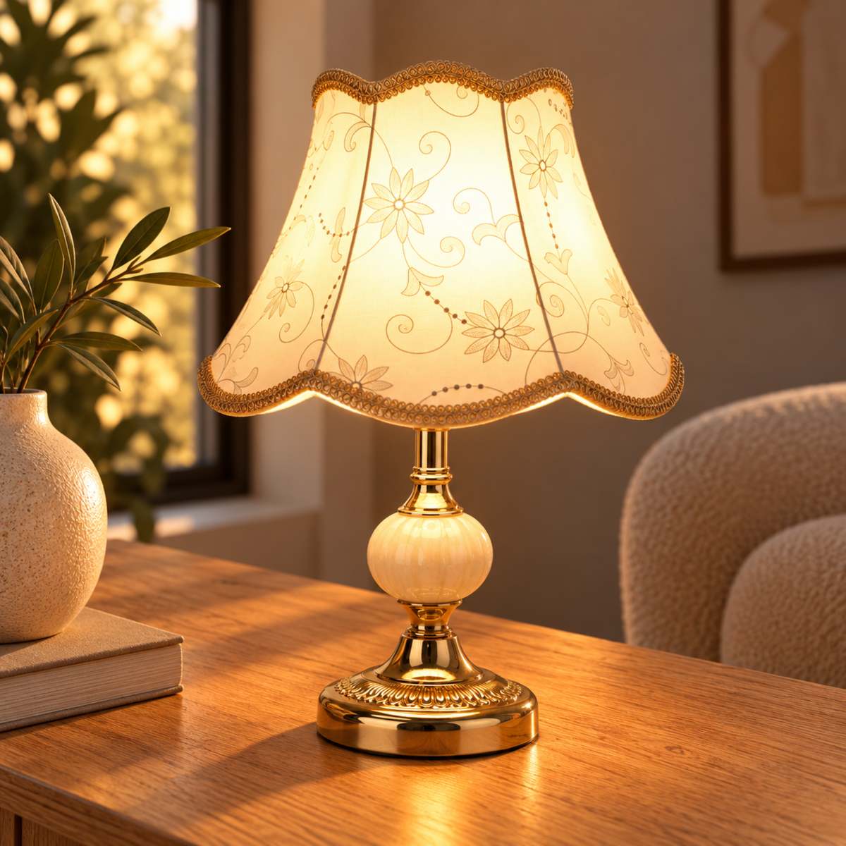 Skandinavische Vintage Tischlampe mit Stoffschirm