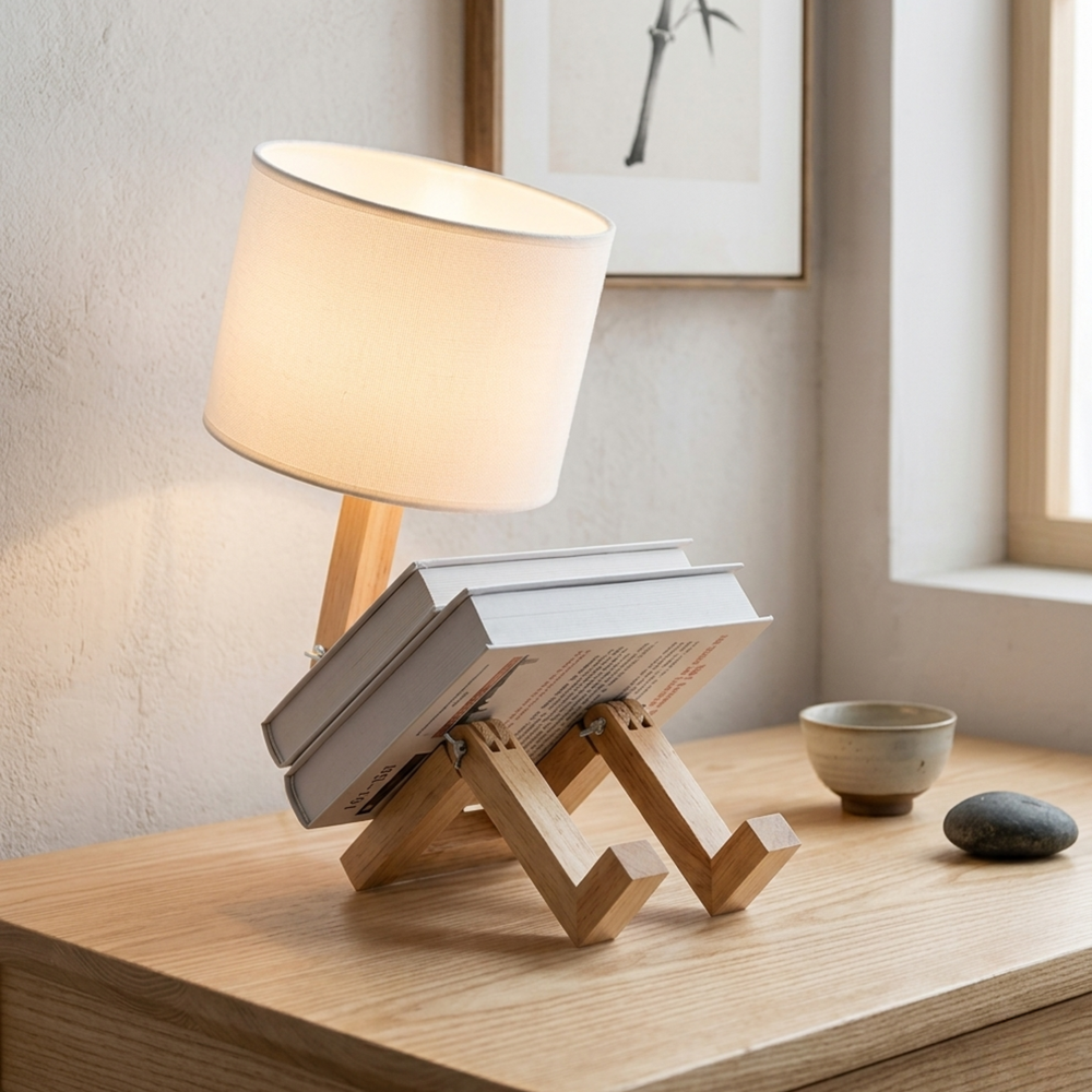 Skandinavische Tischlampe mit Bücherablage