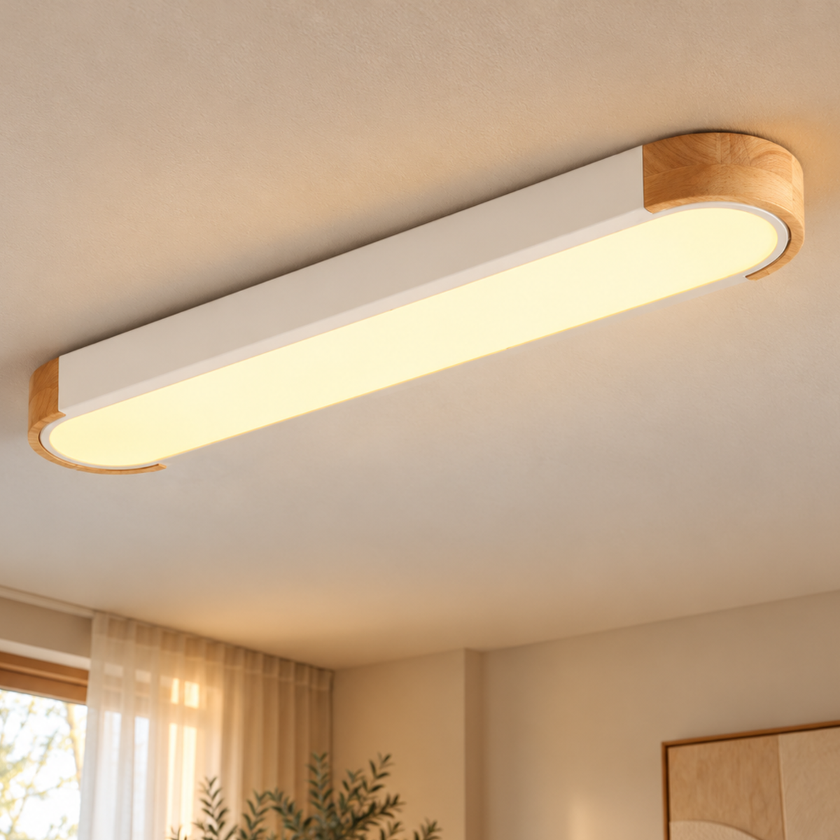 Skandinavische LED Deckenleuchte mit gummierter Holzoptik