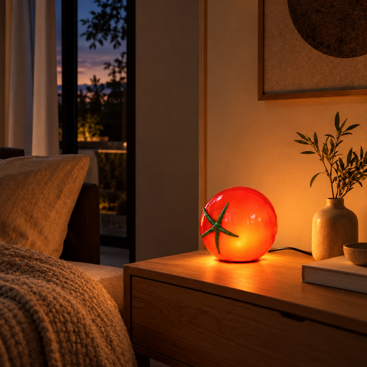 Moderne Tomaten Glas Tischlampe
