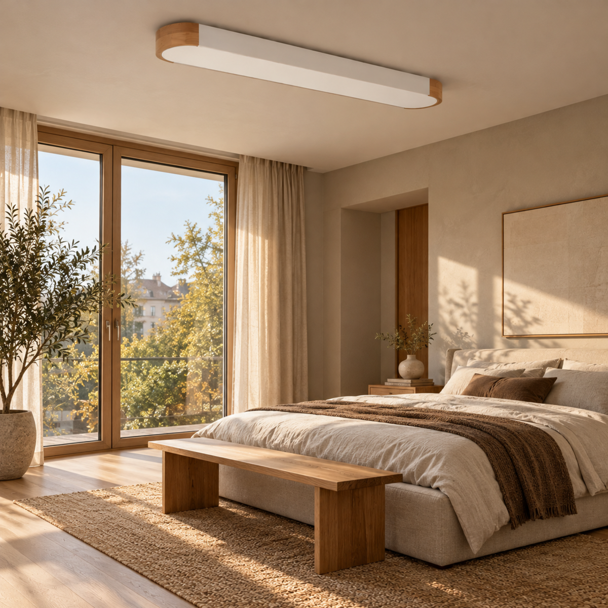 Skandinavische LED Deckenleuchte mit gummierter Holzoptik