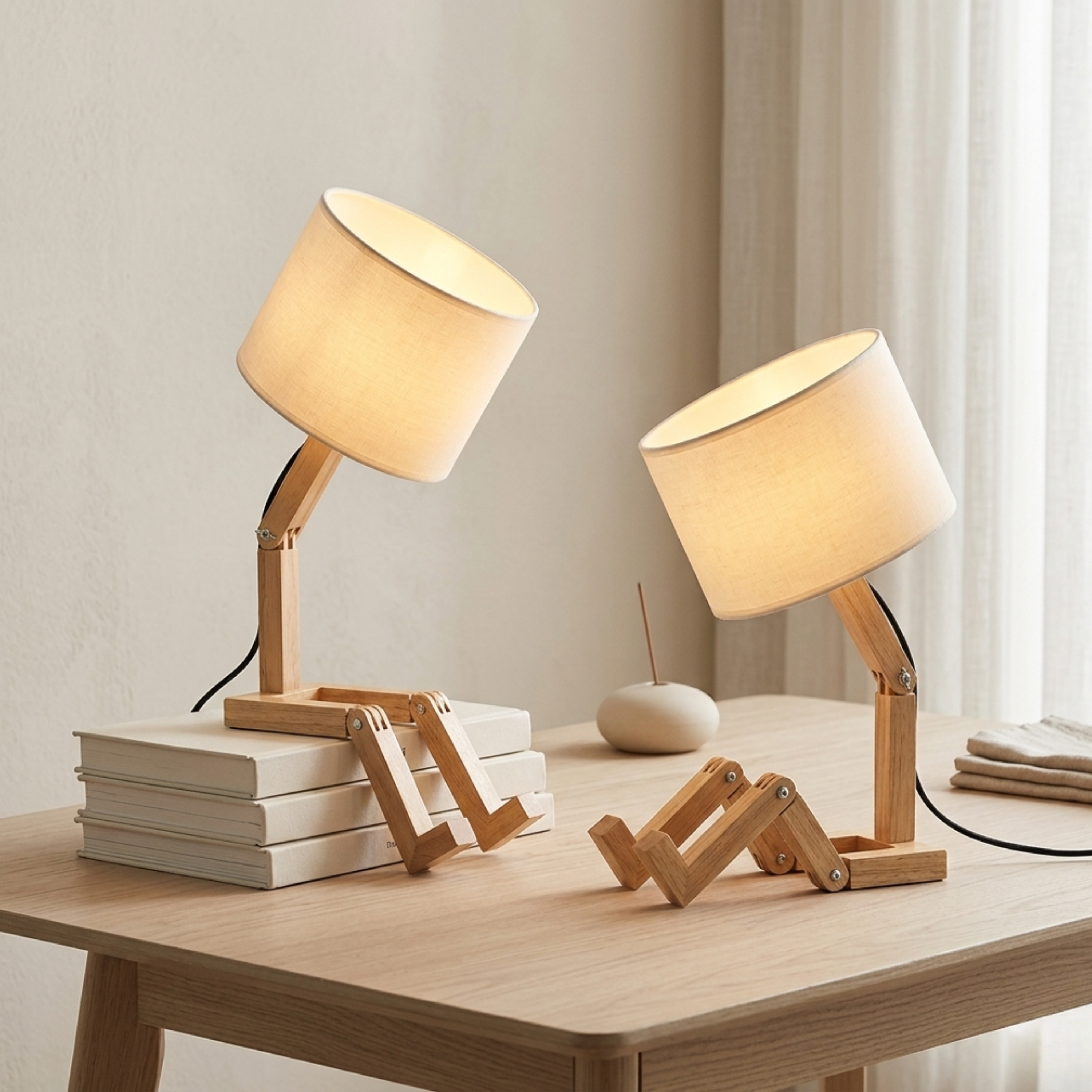 Skandinavische Tischlampe mit Bücherablage