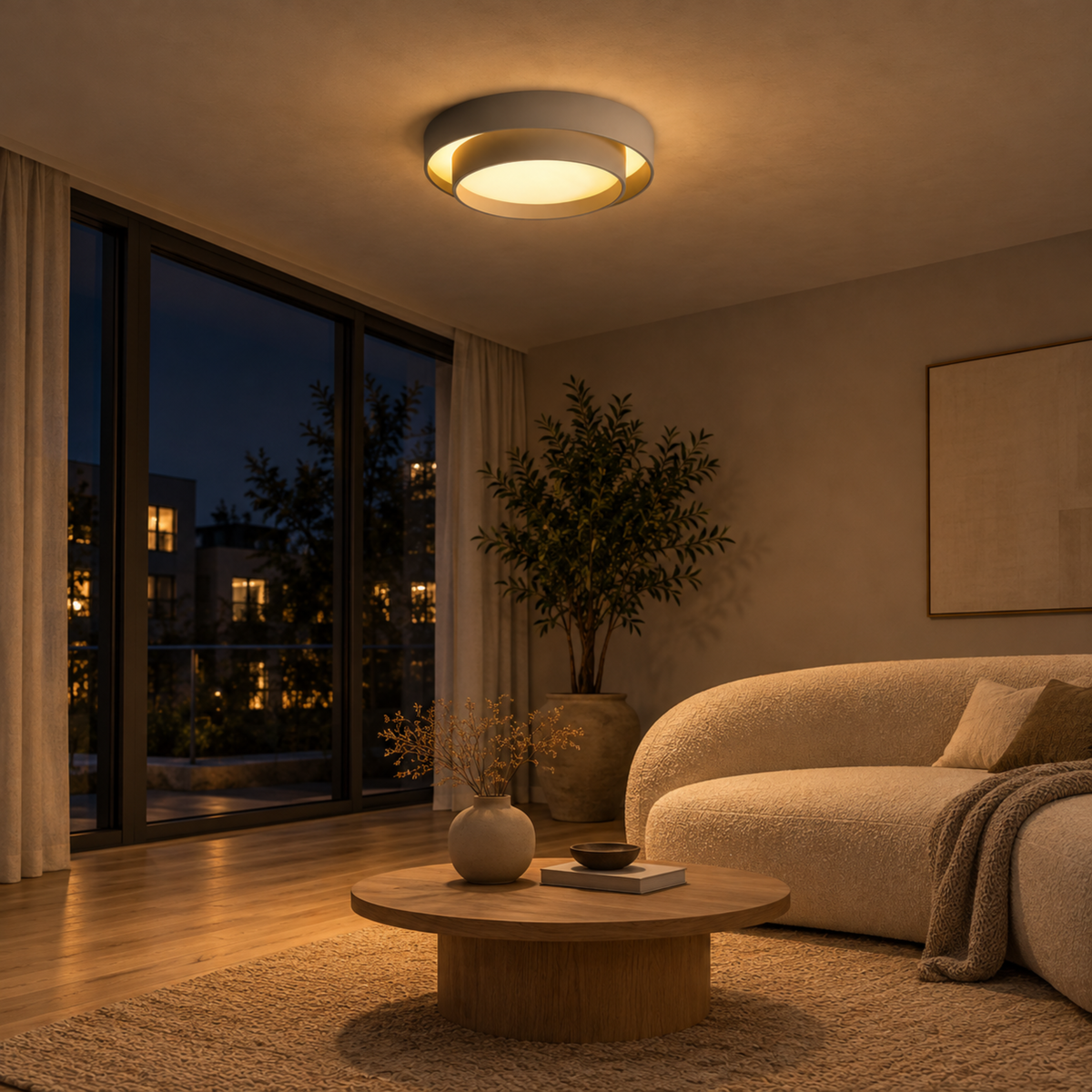 Asymmetrische LED Deckenleuchte mit Ringdesign