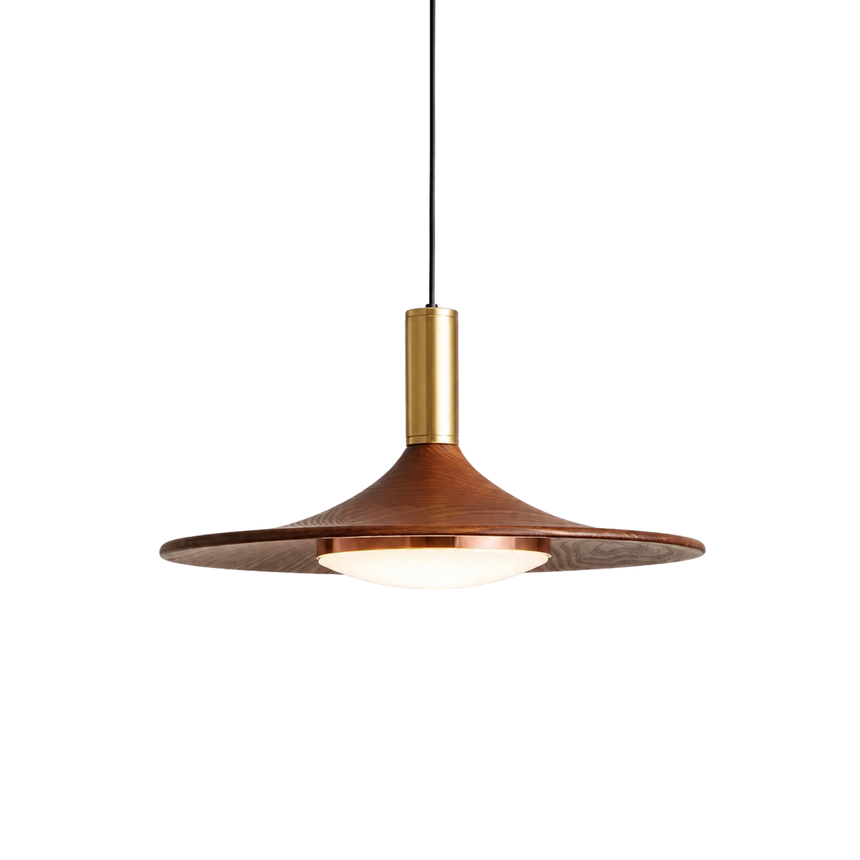 Einfache Walnuss Flying Saucer Pendelleuchte
