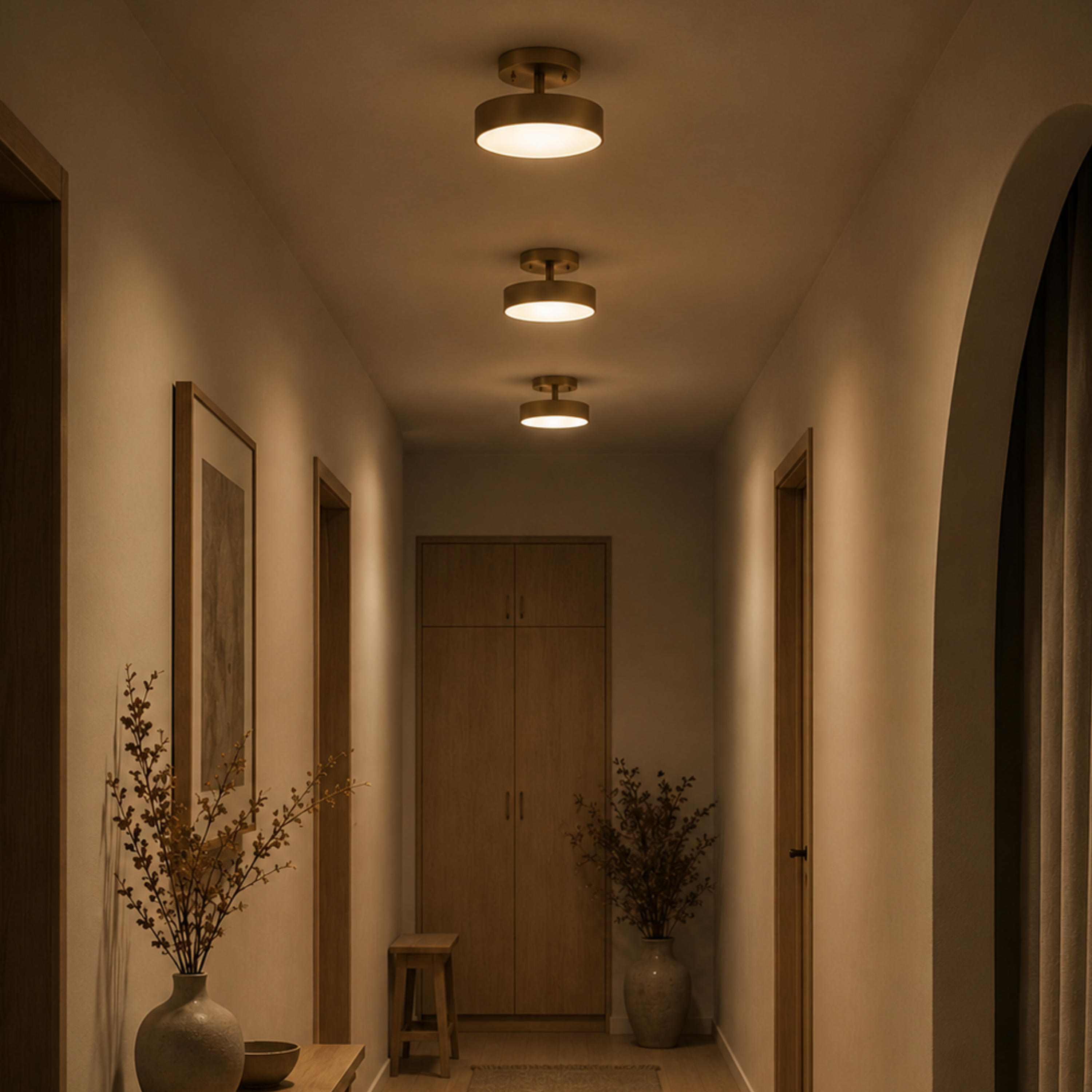 Moderne Nordische Runde Kupfer LED Deckenleuchte