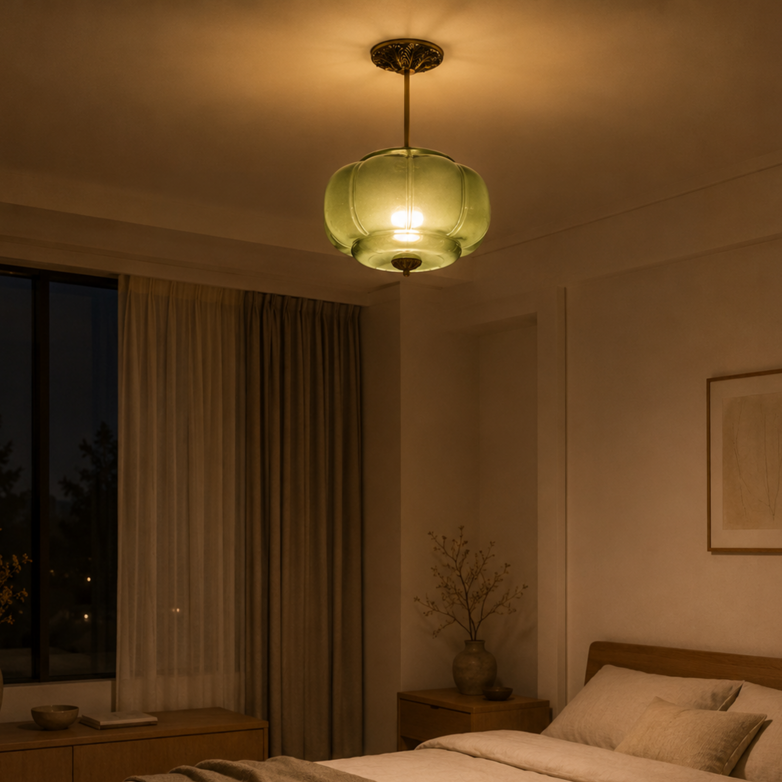 Eldio Grünglas Semi Flush Deckenleuchte