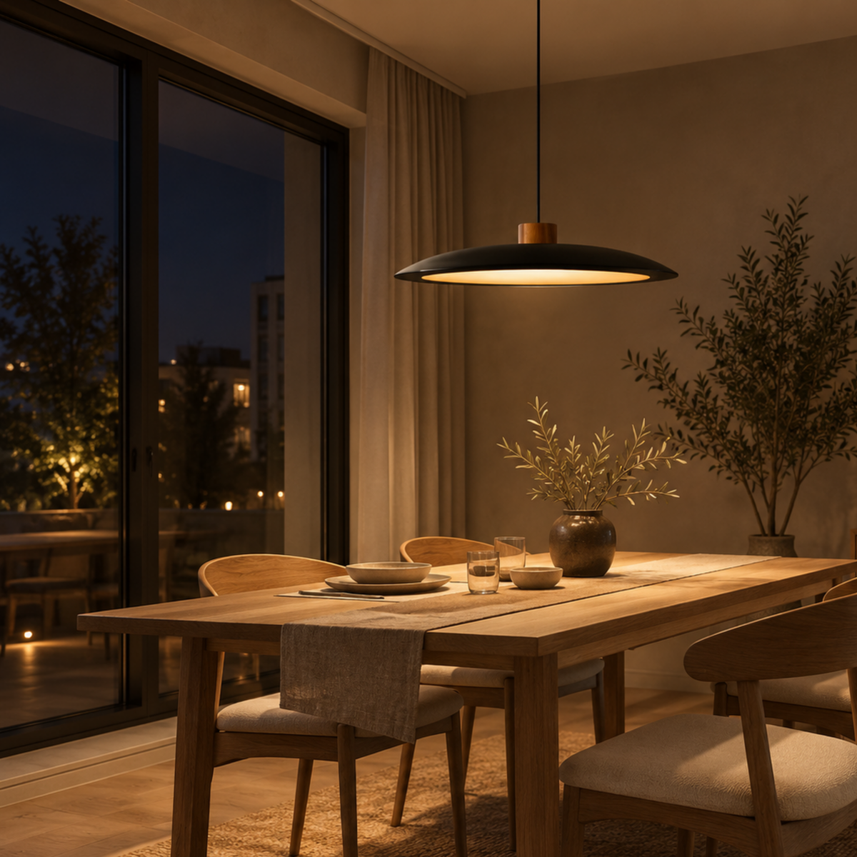 Moderne Runde Dimmbare LED-Holzpendelleuchte