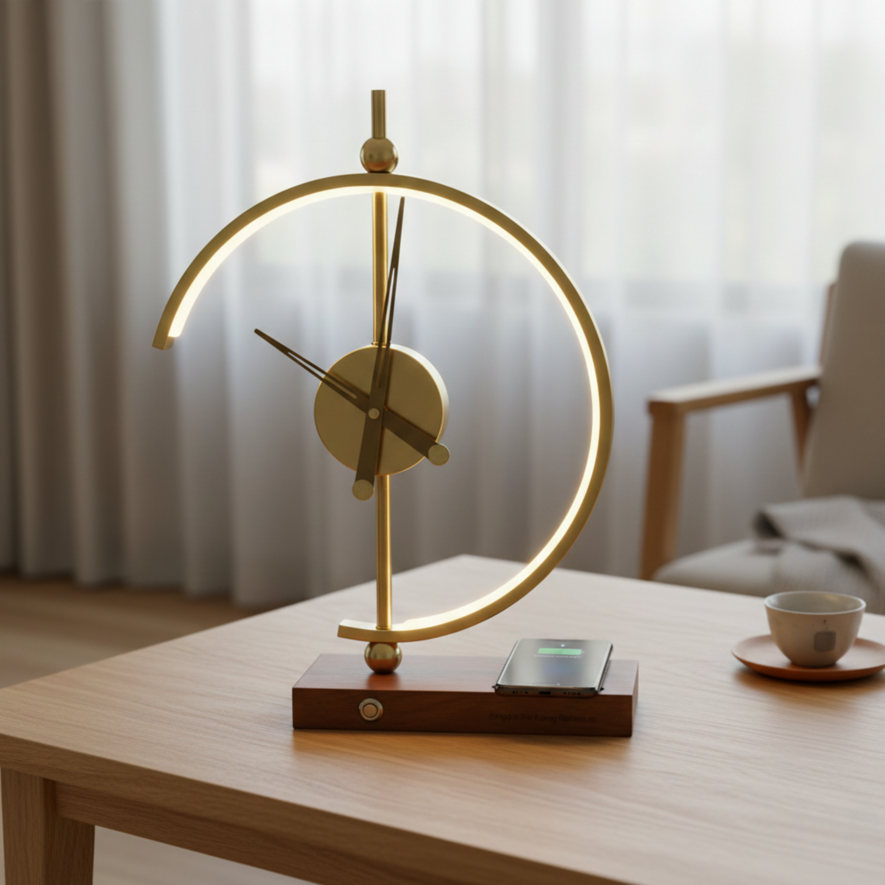 Tischlampe mit Uhr und Kabelloser Ladestation