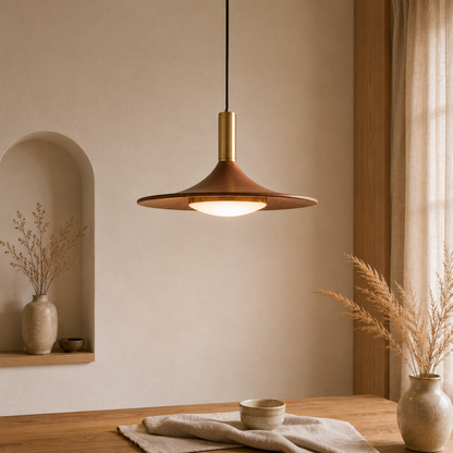 Einfache Walnuss Flying Saucer Pendelleuchte