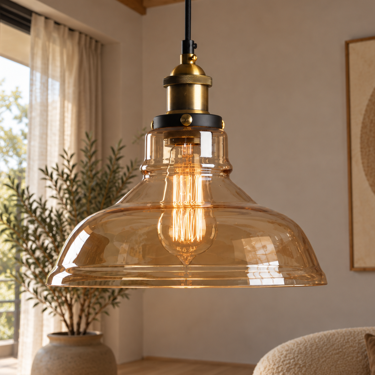 Vintage Glas Pendelleuchte im Industrial Stil