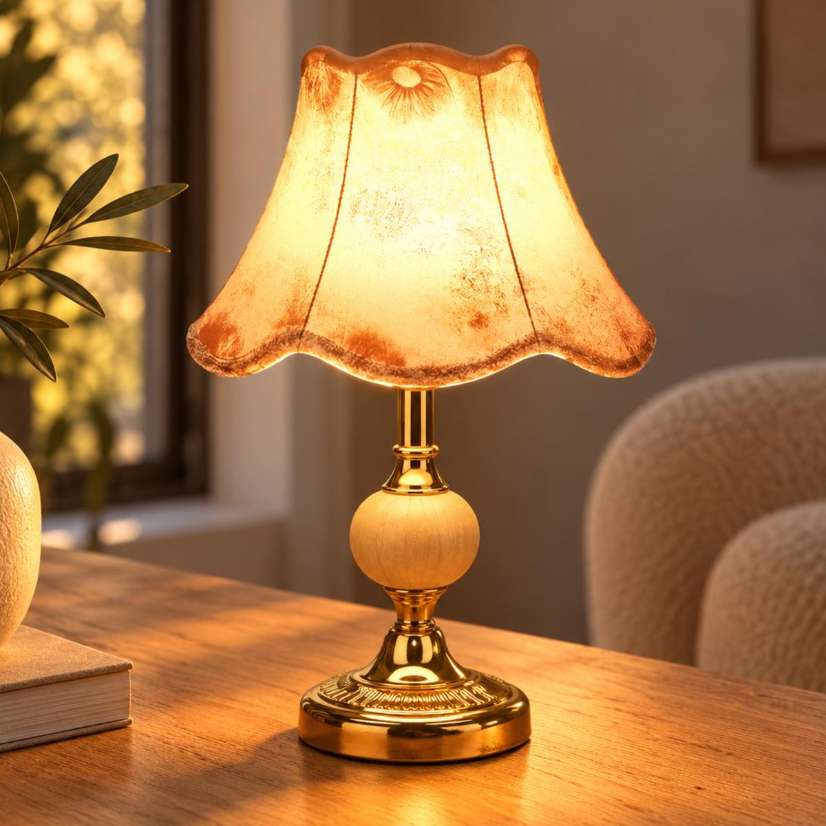 Skandinavische Vintage Tischlampe mit Stoffschirm