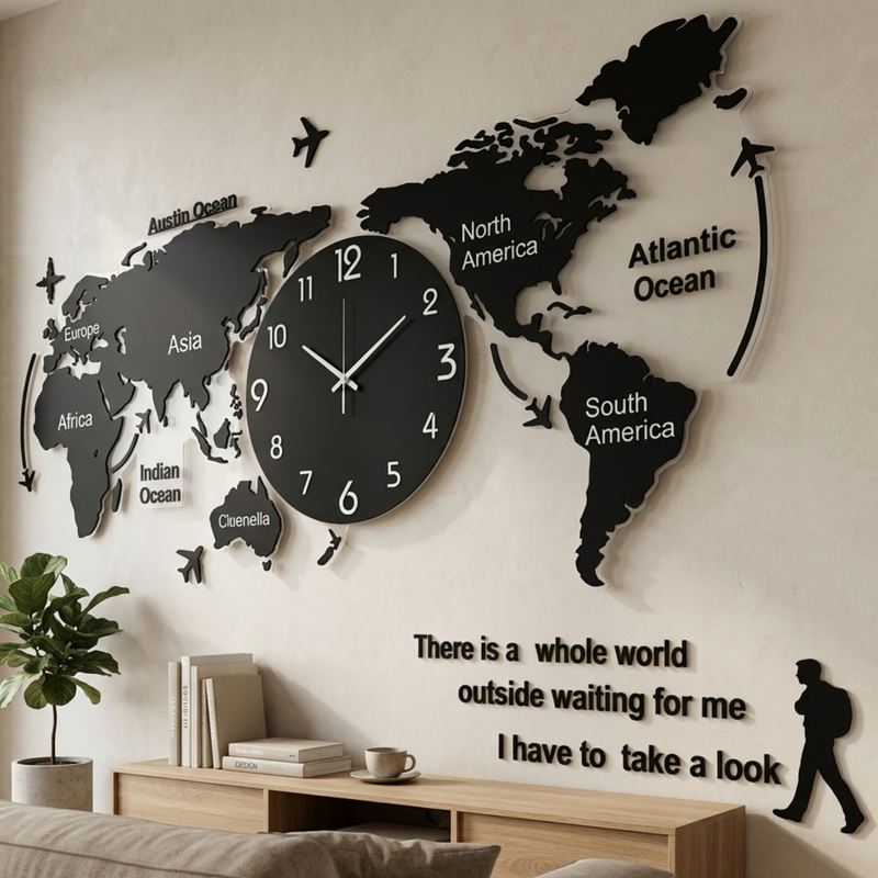 3D Weltkarte Lautlose Wanduhr