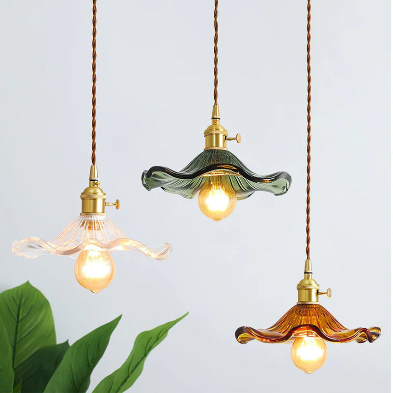 Vintage Glas & Kupfer Hängeleuchte