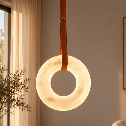 Moderne Minimalistische LED Ringpendelleuchte in Marmoroptik