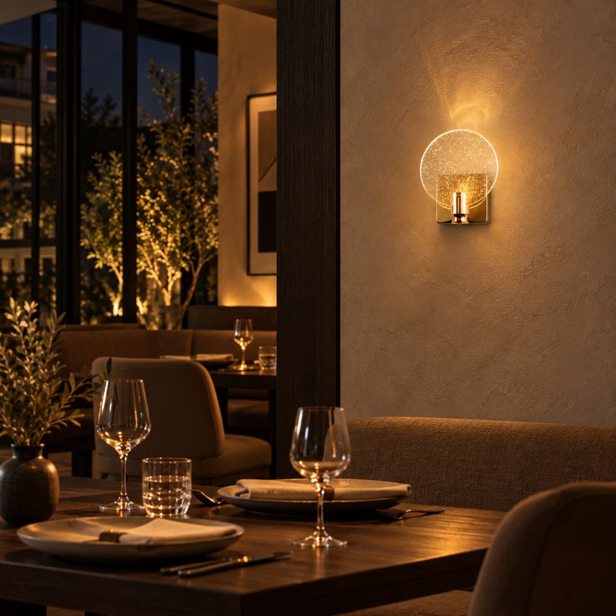 Goldene Kristall Glas Edelstahl LED Wandleuchte