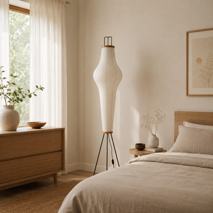 Japanische Wabi-Papier Dreibein Stehlampe
