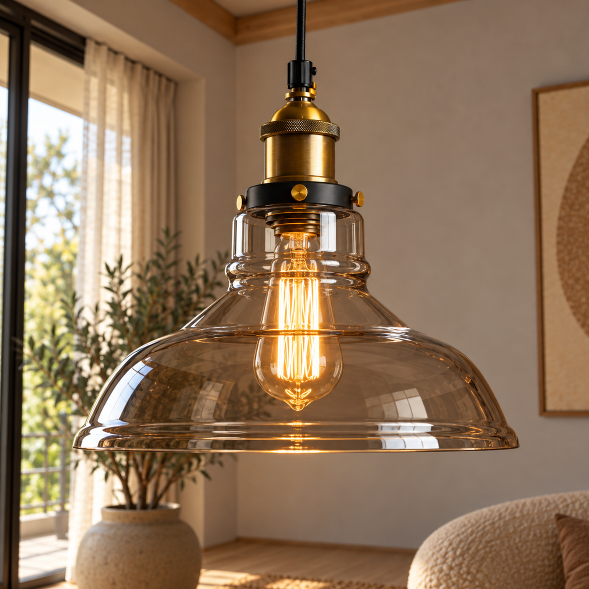 Vintage Glas Pendelleuchte im Industrial Stil