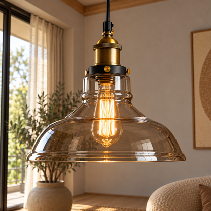 Vintage Glas Pendelleuchte im Industrial Stil