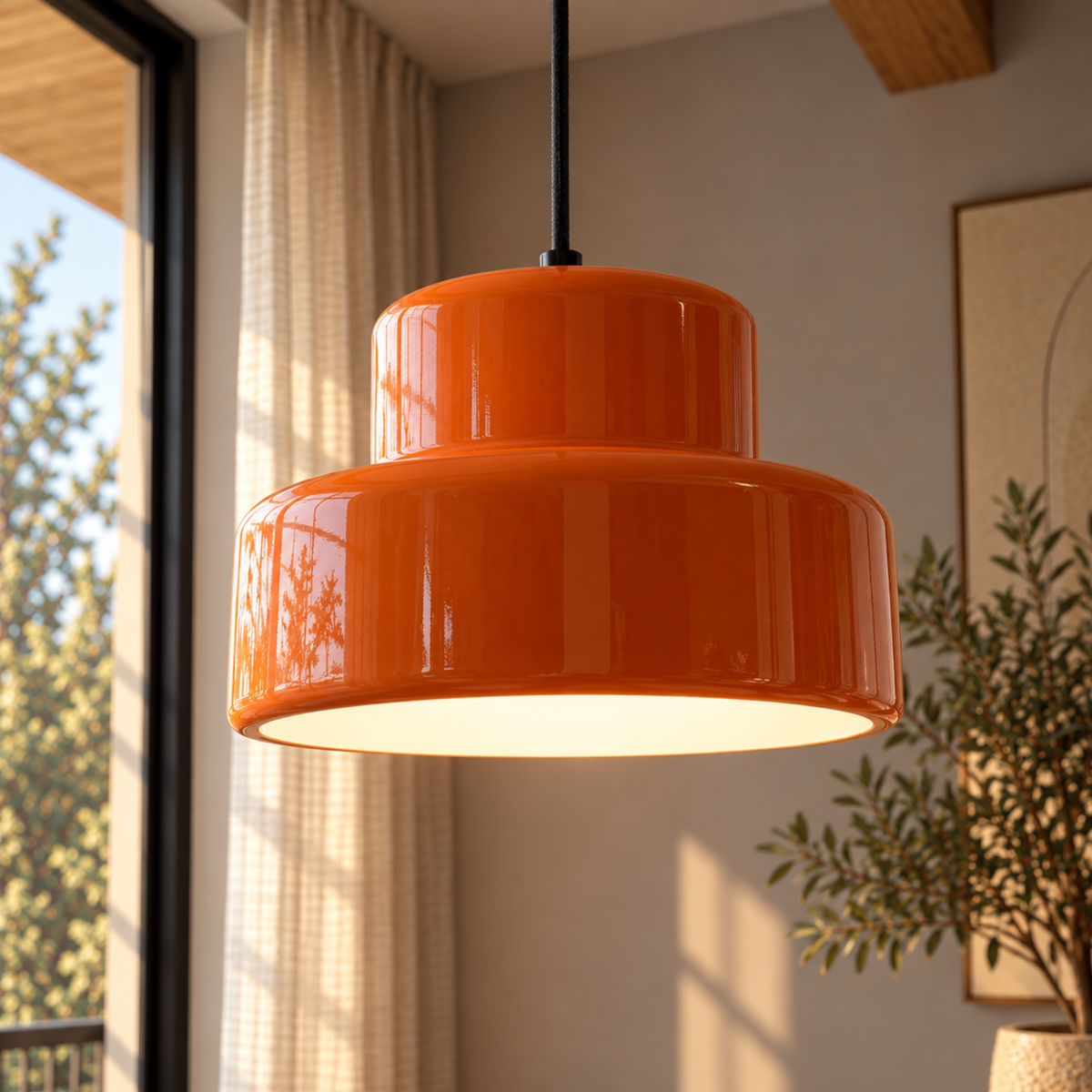Nordische Vintage Orange Eisen Pendelleuchte
