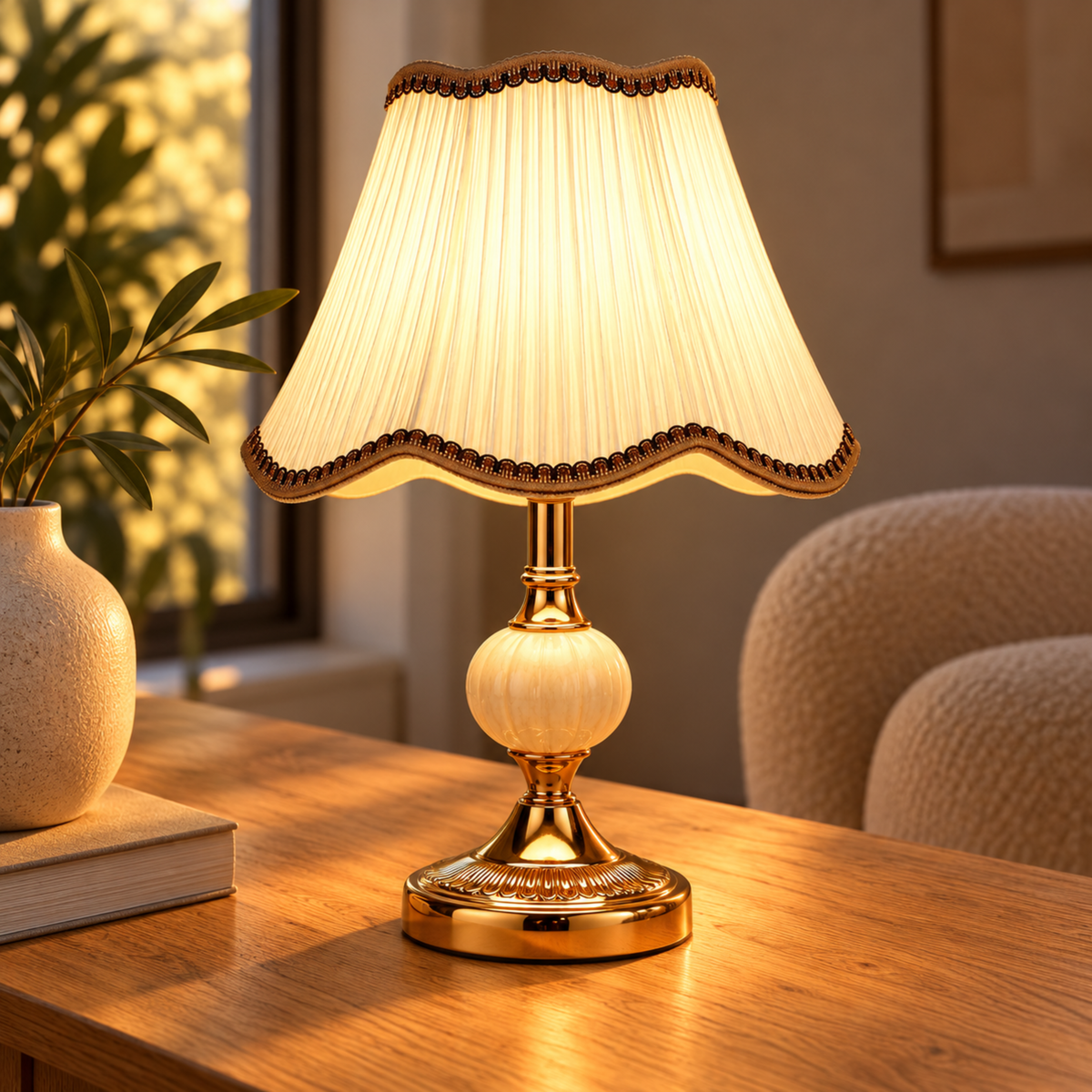 Skandinavische Vintage Tischlampe mit Stoffschirm