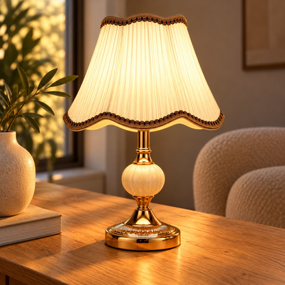 Skandinavische Vintage Tischlampe mit Stoffschirm
