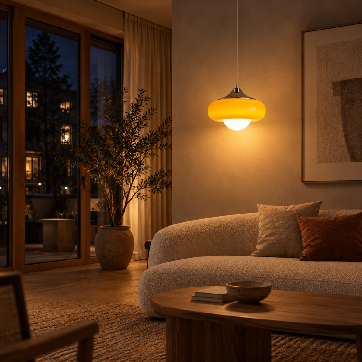 Nordische Retro Glaspendelleuchte im Bauhaus Stil