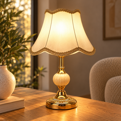Skandinavische Vintage Tischlampe mit Stoffschirm