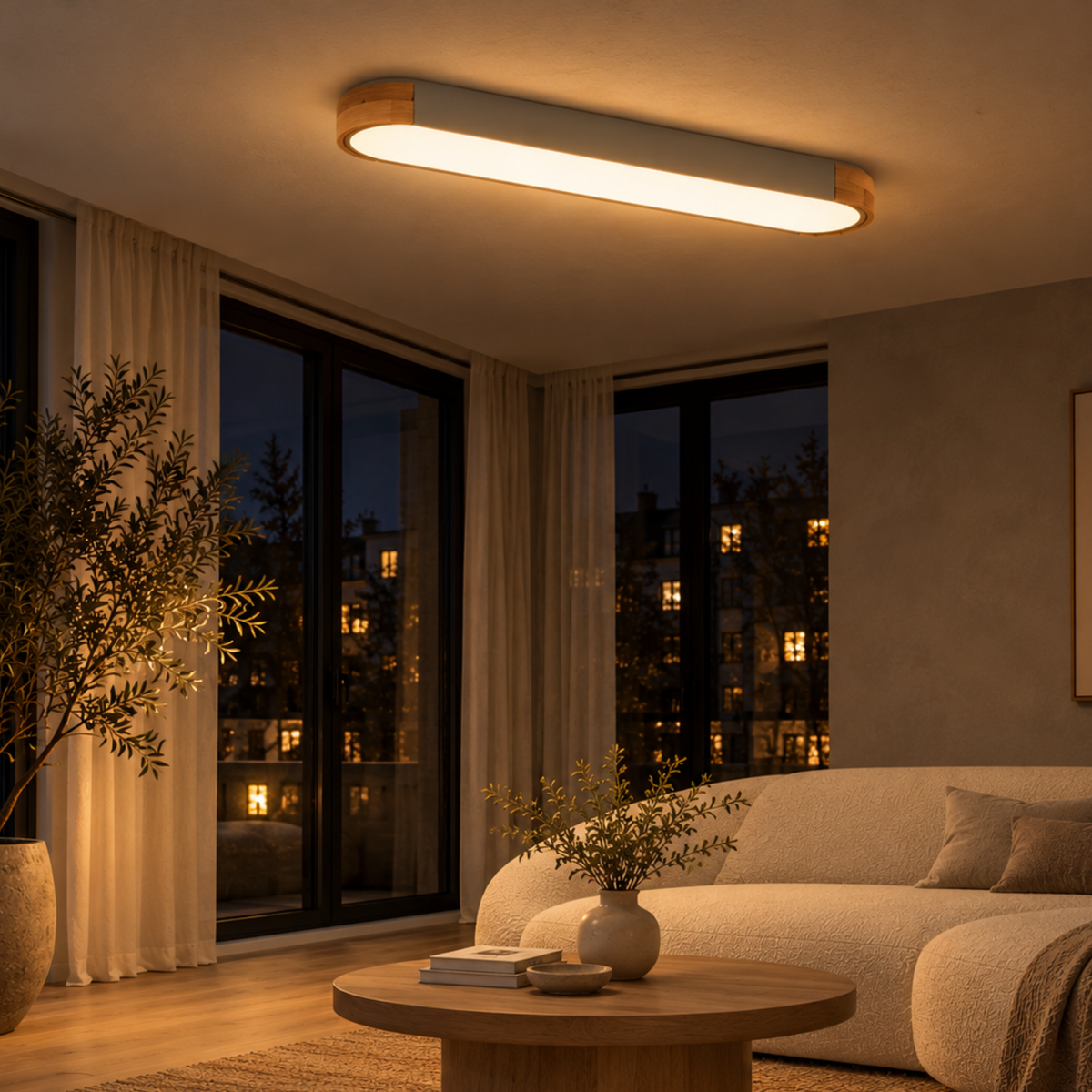 Skandinavische LED Deckenleuchte mit gummierter Holzoptik