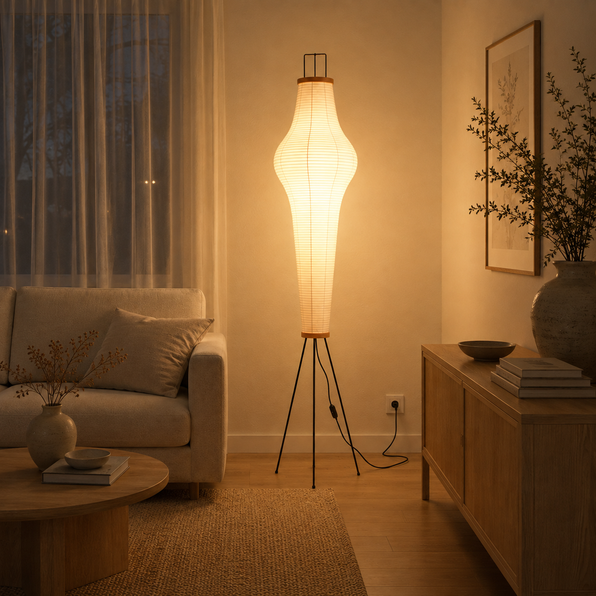 Japanische Wabi-Papier Dreibein Stehlampe