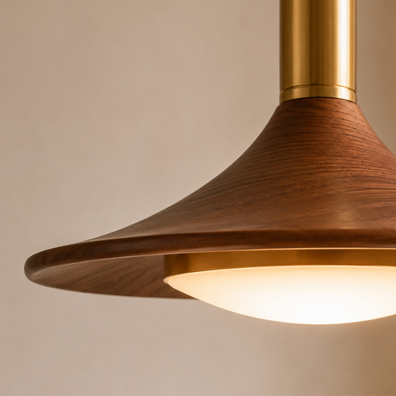 Einfache Walnuss Flying Saucer Pendelleuchte