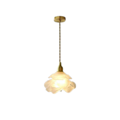 Französische Kupfer Pendelleuchte mit Glas Schirm