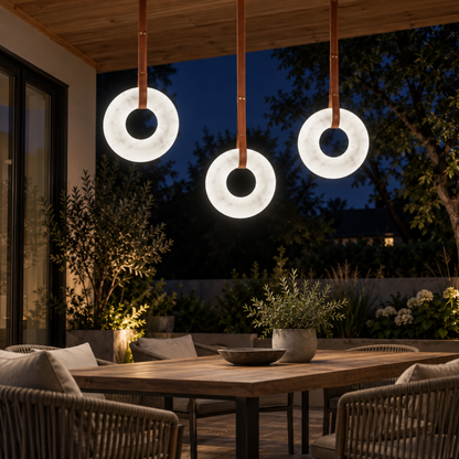 Moderne Minimalistische LED Ringpendelleuchte in Marmoroptik