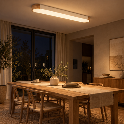 Skandinavische LED Deckenleuchte mit gummierter Holzoptik