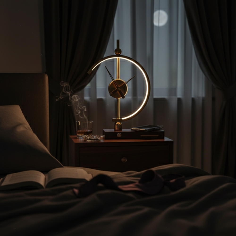 Tischlampe mit Uhr und Kabelloser Ladestation
