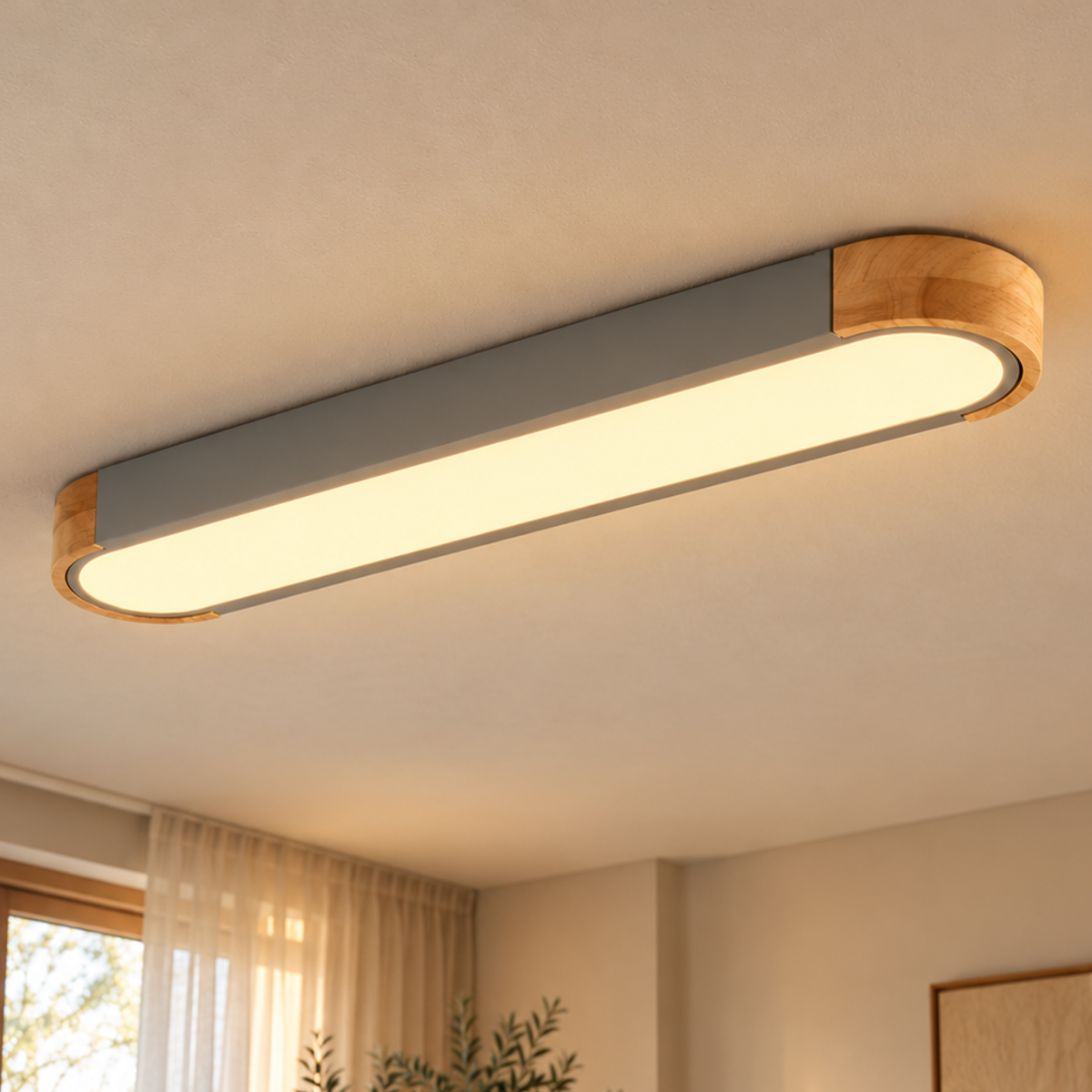 Skandinavische LED Deckenleuchte mit gummierter Holzoptik