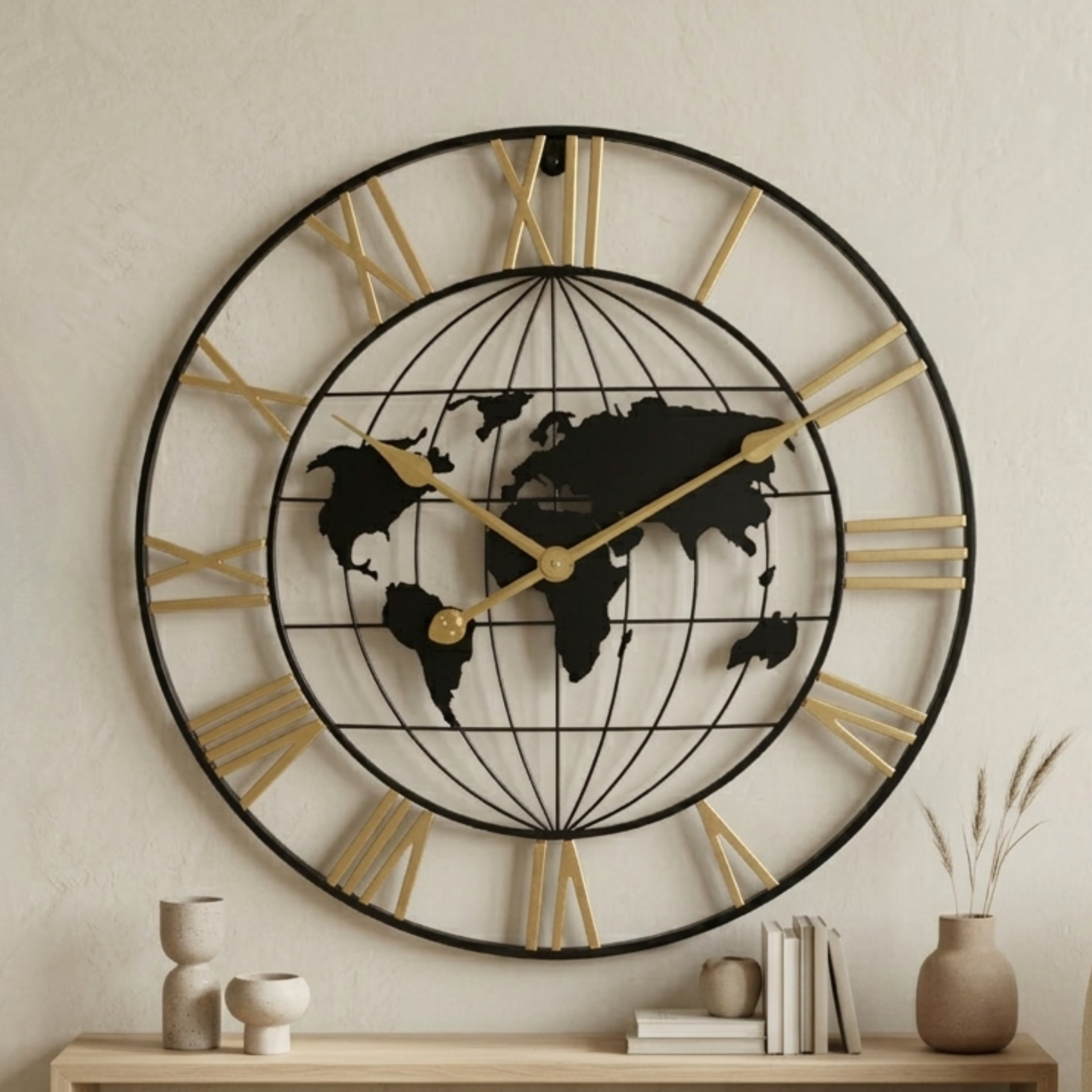 Metall Weltkarte Kugel Wanduhr