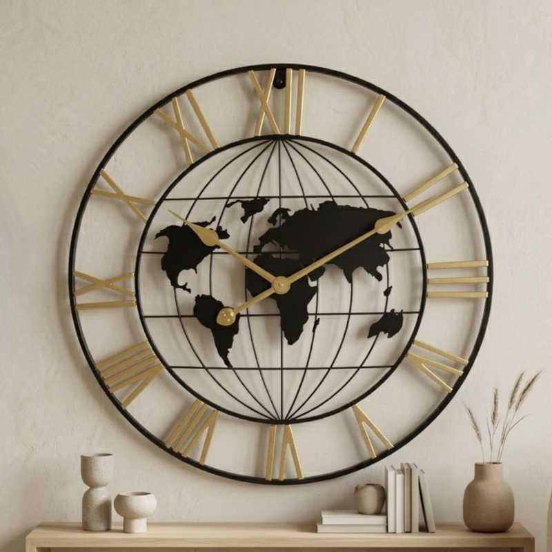 Metall Weltkarte Kugel Wanduhr