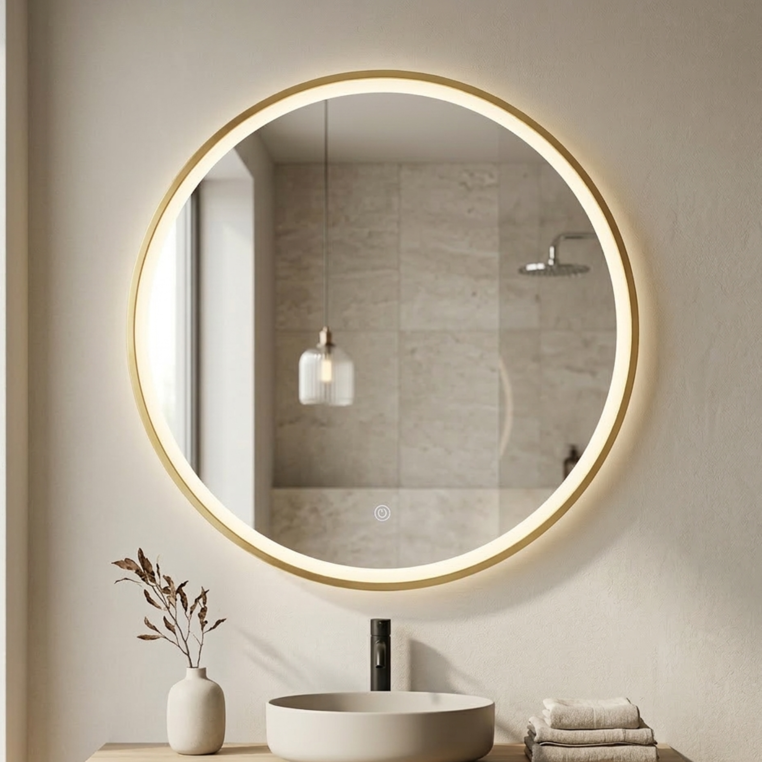 Runder Gold Aluminium LED Spiegel